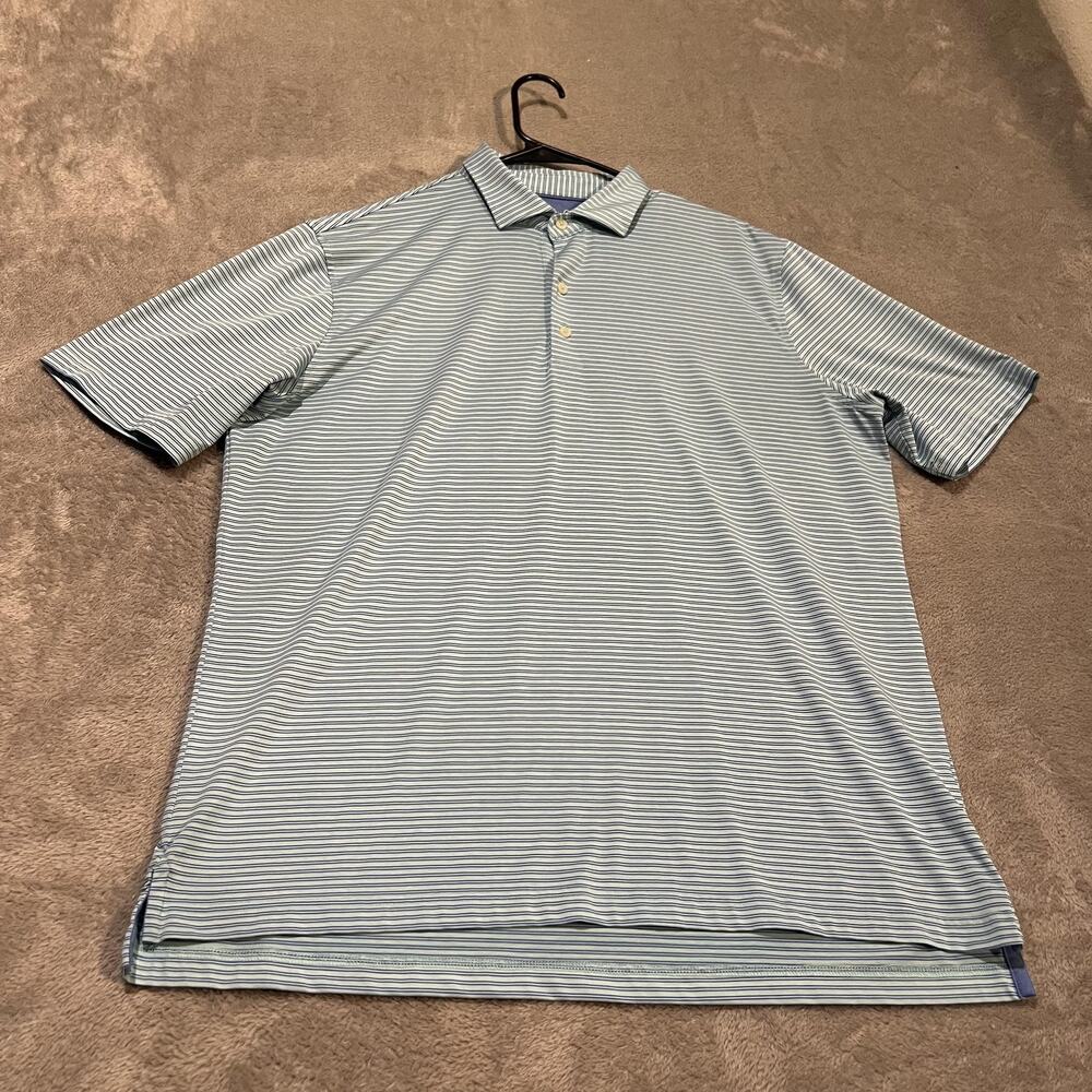 Johnnie-O Arnold Polo Shirt Mens Large Blue Stripe Golf Performance Stretch